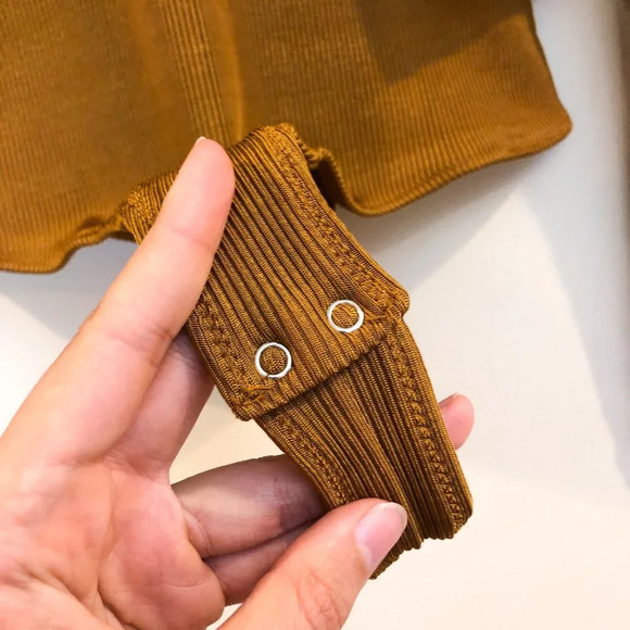 GOLDSIGN Long Sleeve Cheeky Designer Ribbed V Back Bodysuit in Ochre XL NWT - Picture 5 of 12